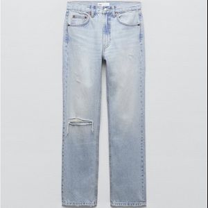 Zara high rise ripped straight jeans
